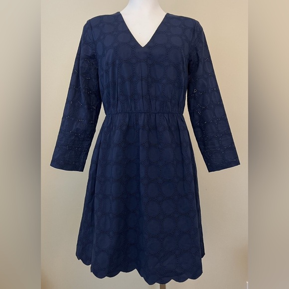 J Crew Navy Eyelet Blue Women's Dress - Picture 2 of 11